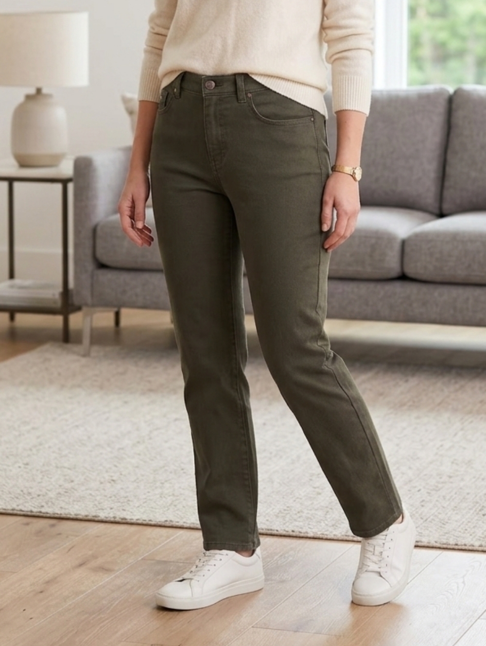 Gloria Vanderbilt Straight-Leg Jeans in Olive Green